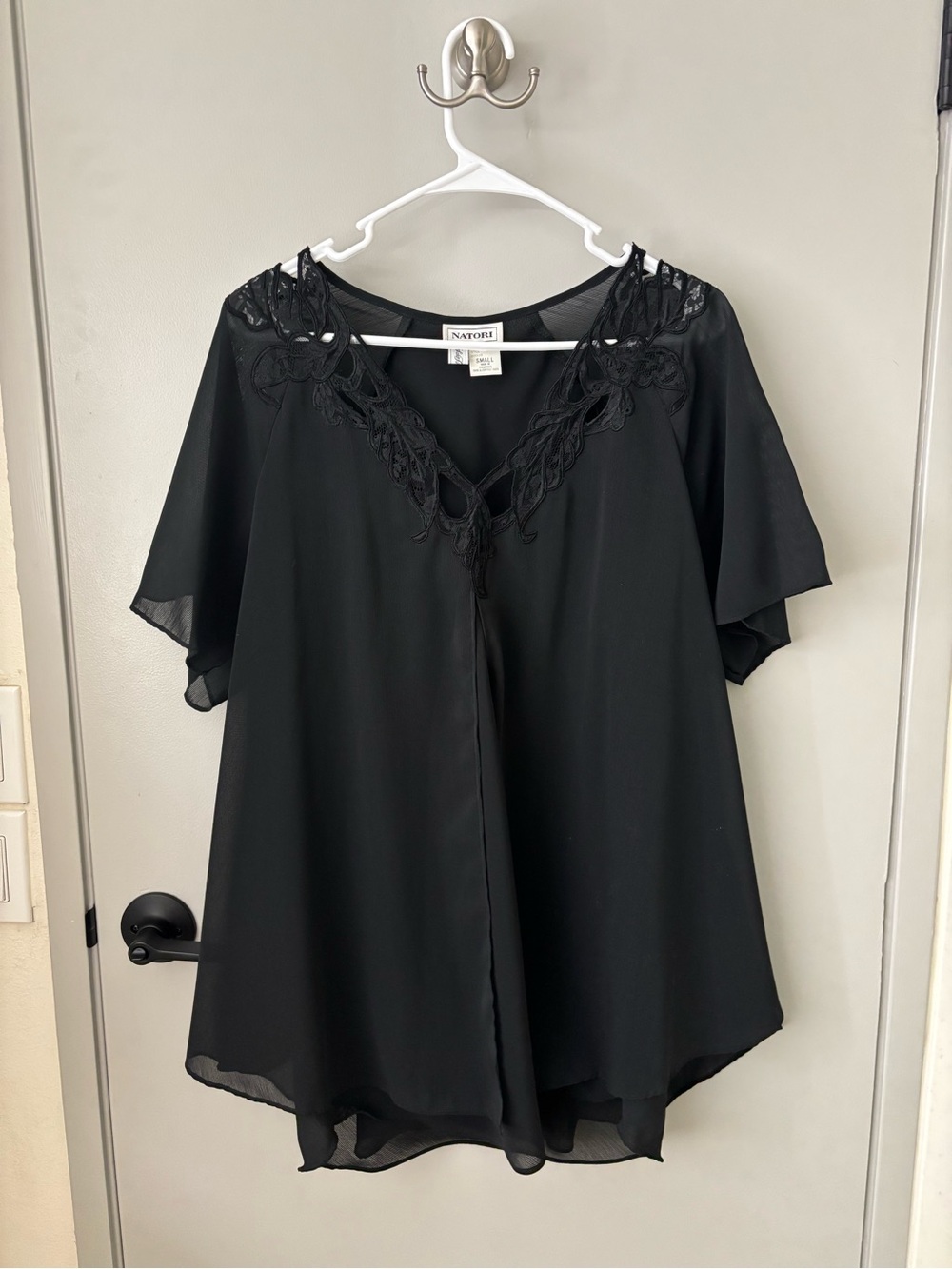Natori Black Lace Chiffon Babydoll Nightgown